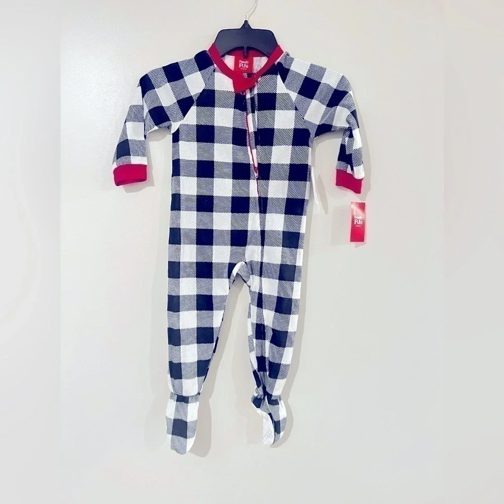 Family Pajamas Matching Baby Thermal Waffle Buffalo Check Footie One-Pieces